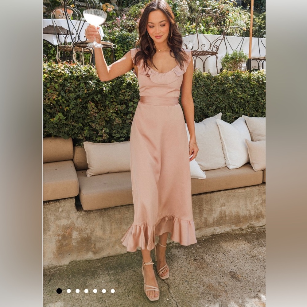 Show Me Your Mumu - Alexis Midi Dress - Rose Gold Luxe Satin